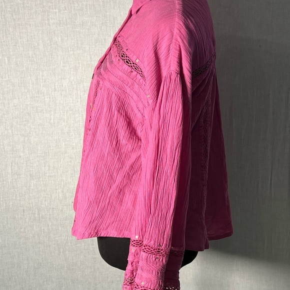 Free‎ People Button Up Pink Top- Cute Sleeves- XS - Picture 6 of 14